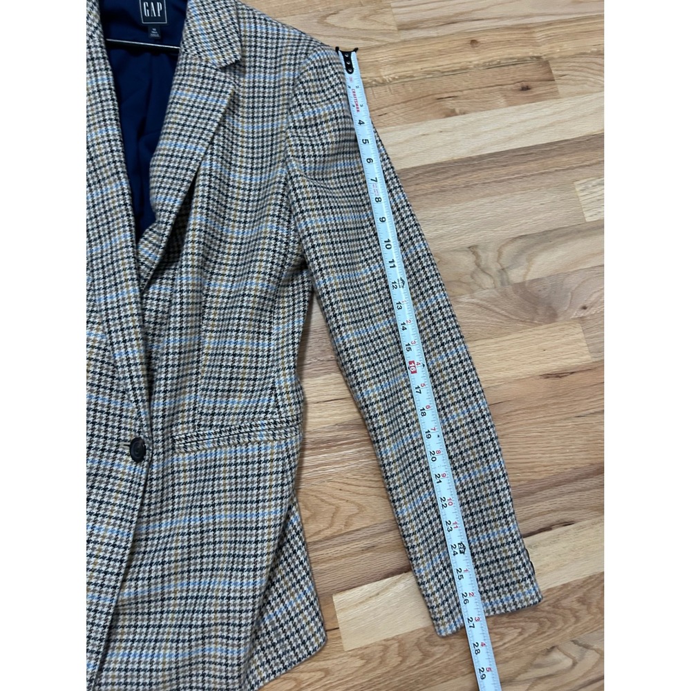 Gap Double Breasted Plaid Blazer Women 12 Tall Brown Dark Academia Houndstooth - Picture 9 of 12
